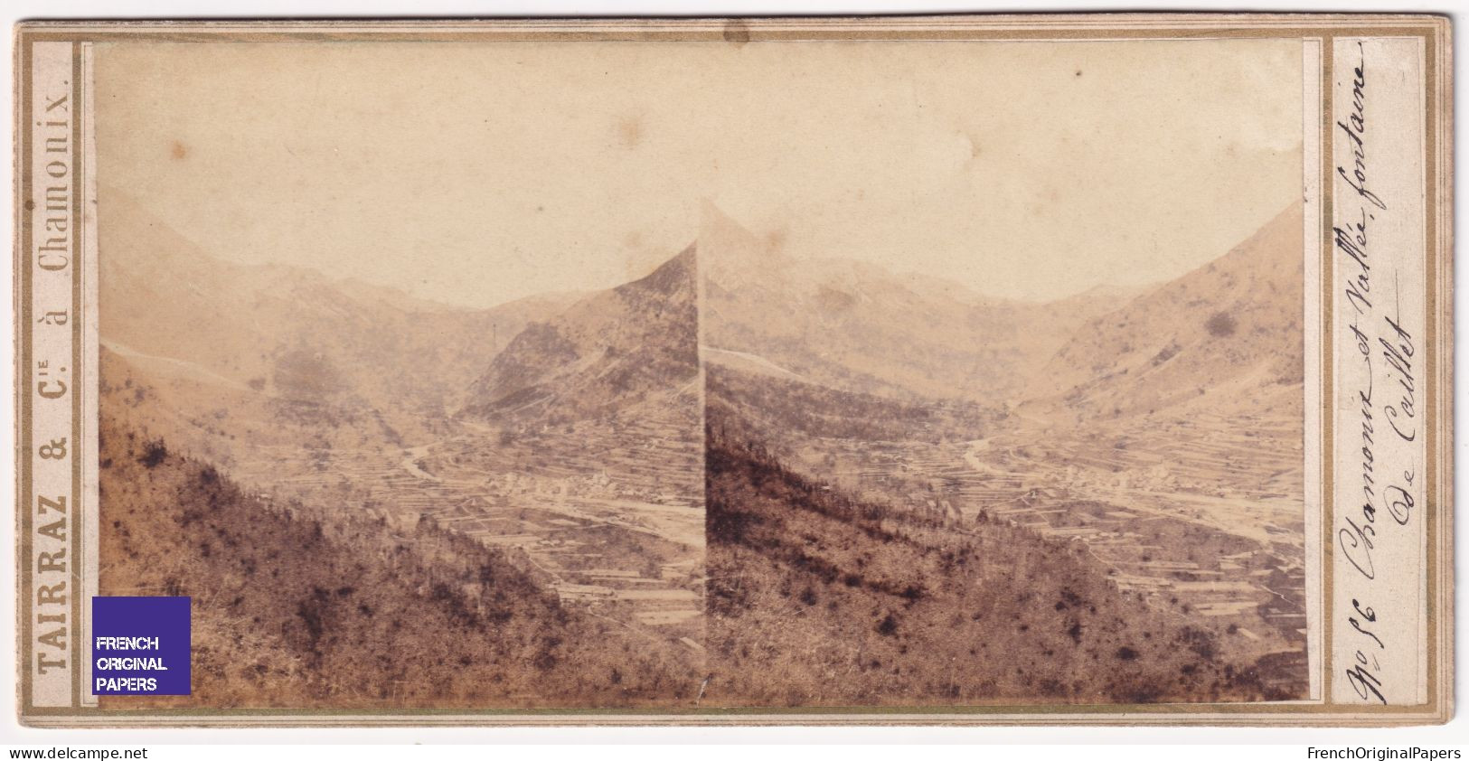 Chamonix Mont-Blanc / Vallée Depuis La Fontaine De Caillet Photo Stéréoscopique 1865 Tairraz Frère Alpes Buvette C3-27 - Stereo-Photographie