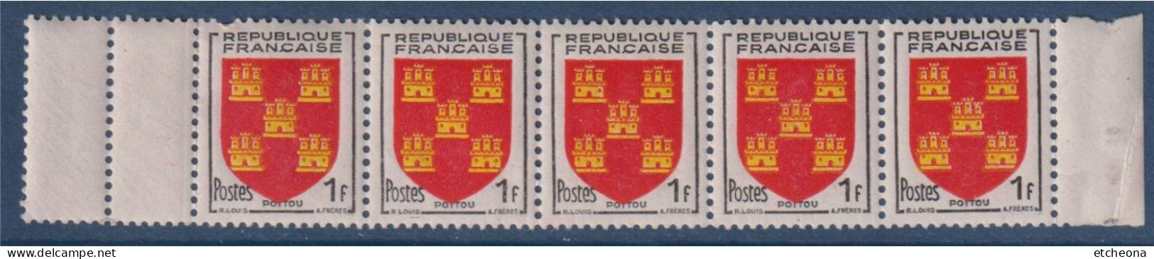 Poitou Armoiries De Provinces VI N°952 Bande 5 Timbres Neufs Avec Bord De Feuille Et Double Pont - 1941-66 Escudos Y Blasones