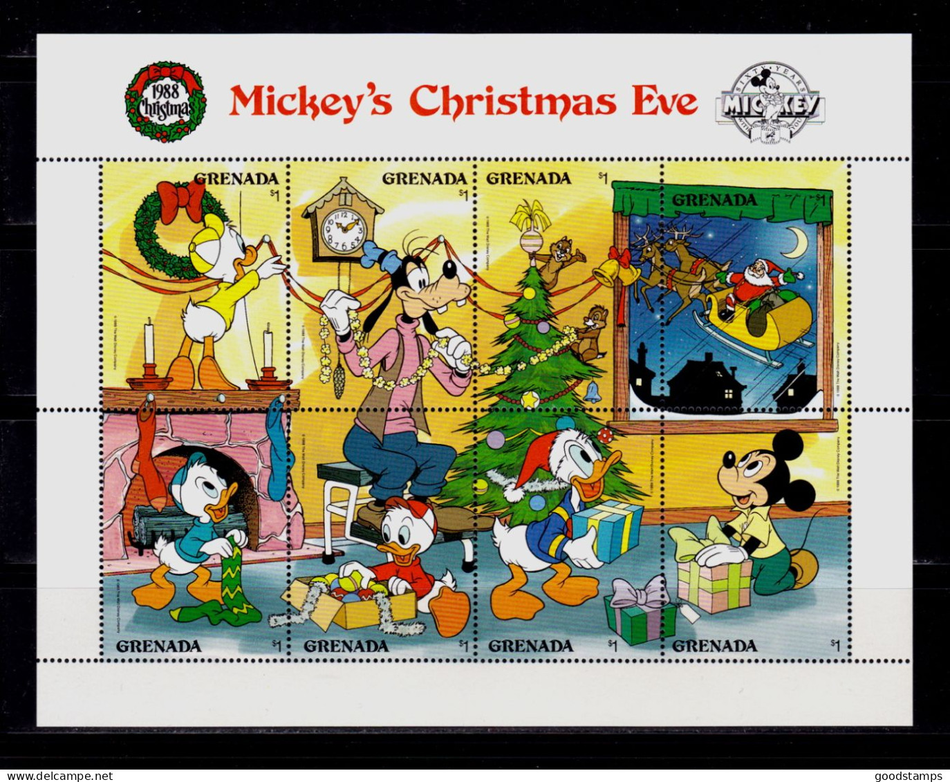Grenada 1988 "Disney- Christmas 1988/Mickey 60 Years", Block Series, Mi.1911/1918, MNH - Grenada (1974-...)