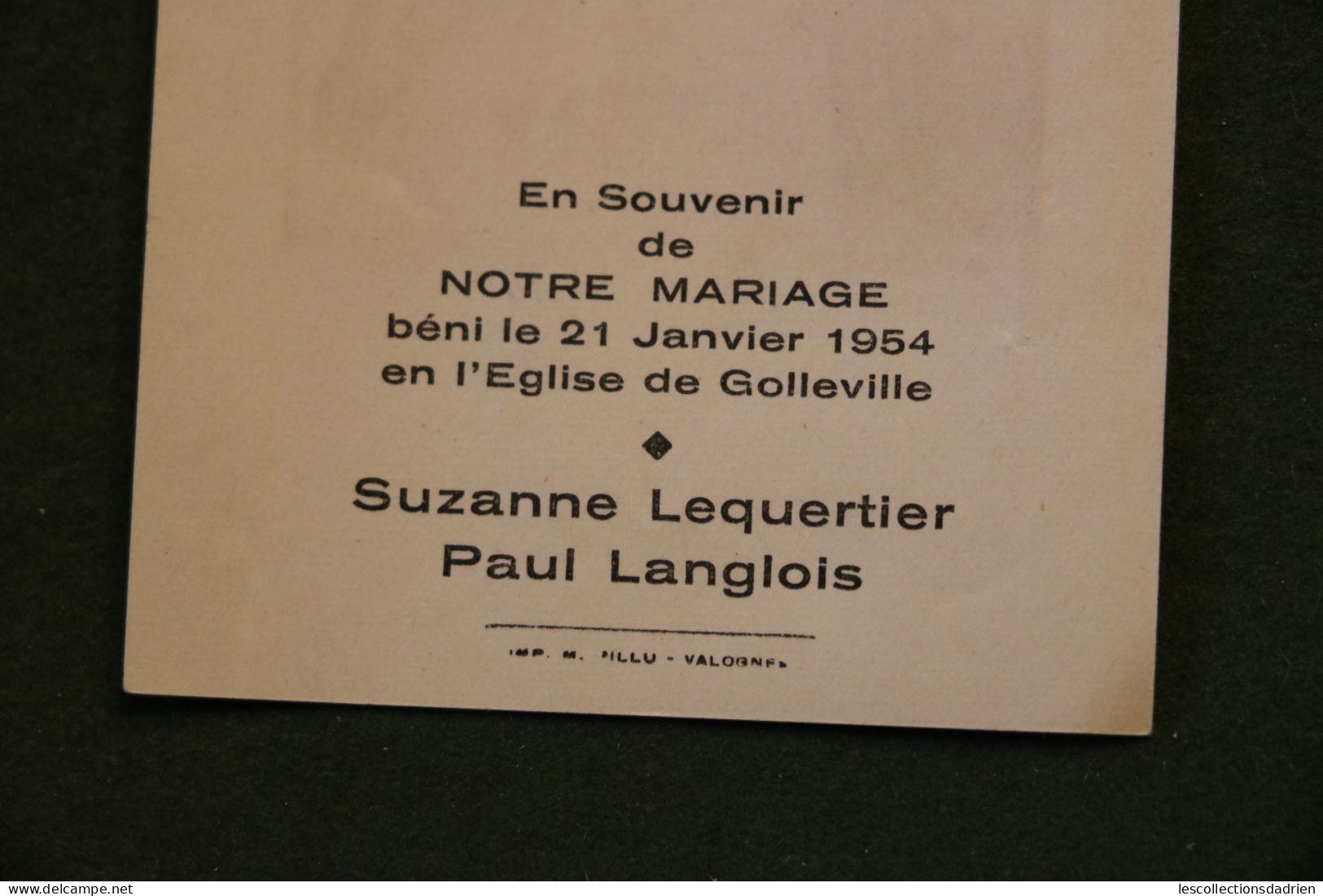 Image Religieuse Nos Coeurs à Nazareth Souvenir De Mariage 1954 à Golleville -  Ange - Holy Card Angel - Images Religieuses