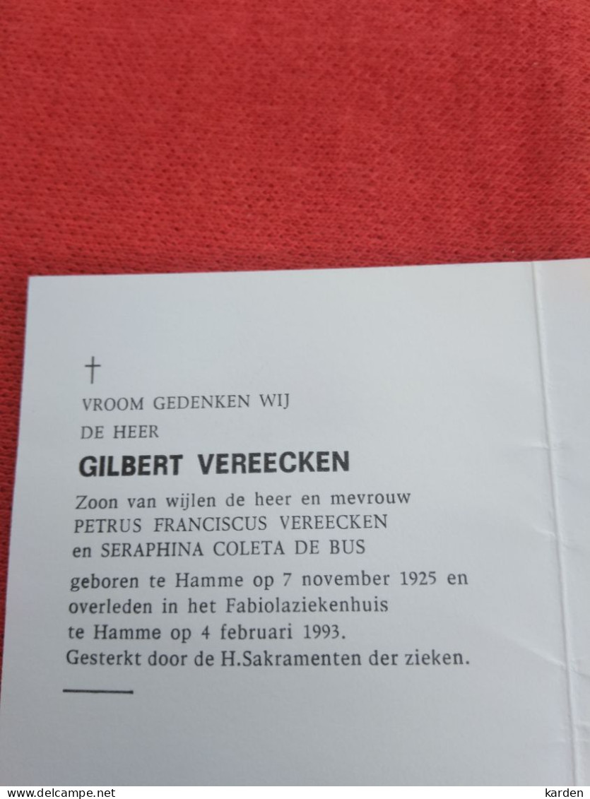 Doodsprentje Gilbert Vereecken / Hamme 7/11/1925 - 4/2/1993 ( Z.v.Petrus Franciscus Vereecken En Seraphina Coleta De Bus - Religion & Esotérisme