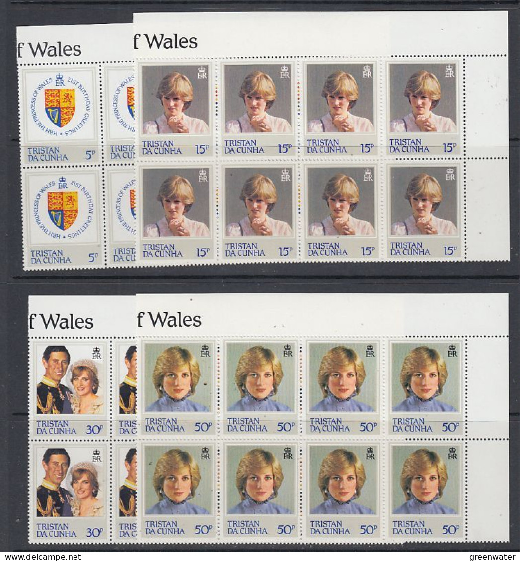 Tristan Da Cunha 1982 Diana 21st Birthday 4v Bl Of 8 ** Mnh  (TDC178E) - Tristan Da Cunha