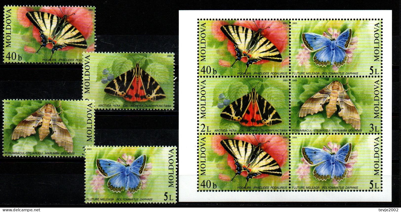 Moldawien Moldau Moldova 2003 - Mi.Nr. 459 - 462 + Block 28 - Postfrisch MNH - Tiere Animals Schmetterlinge Butterflies - Mariposas