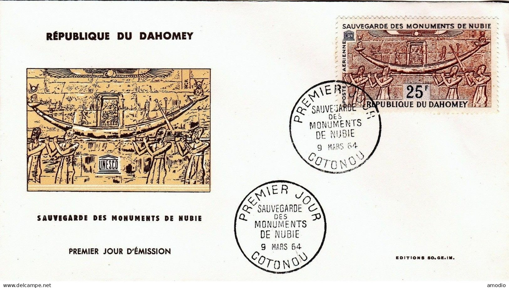 Dahomey Bénin FDC YT 211/2 Jeux Olympiques Tokyo + YT PA 28 Monuments Nubie Cotonou - Bénin – Dahomey (1960-...)
