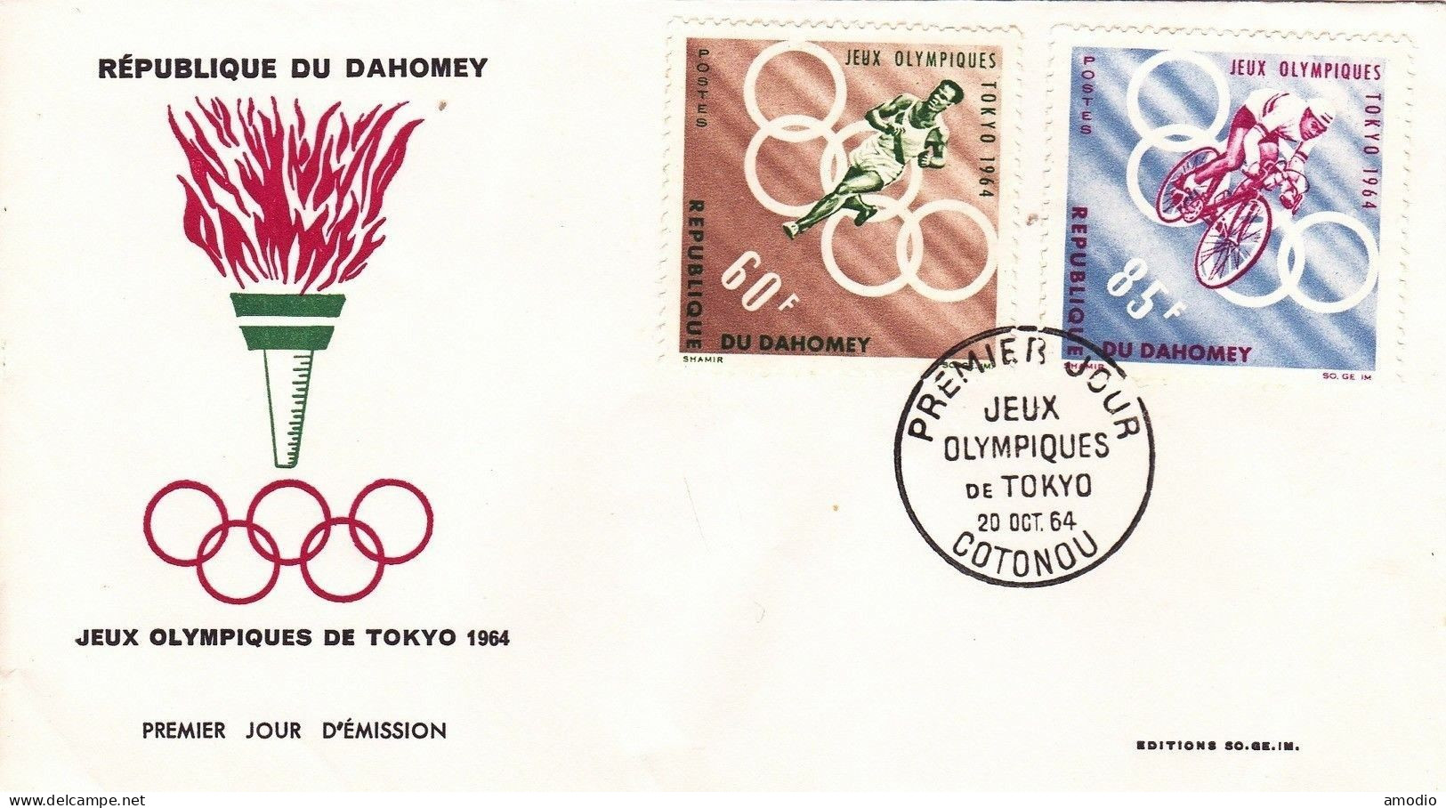 Dahomey Bénin FDC YT 211/2 Jeux Olympiques Tokyo + YT PA 28 Monuments Nubie Cotonou - Benin – Dahomey (1960-...)