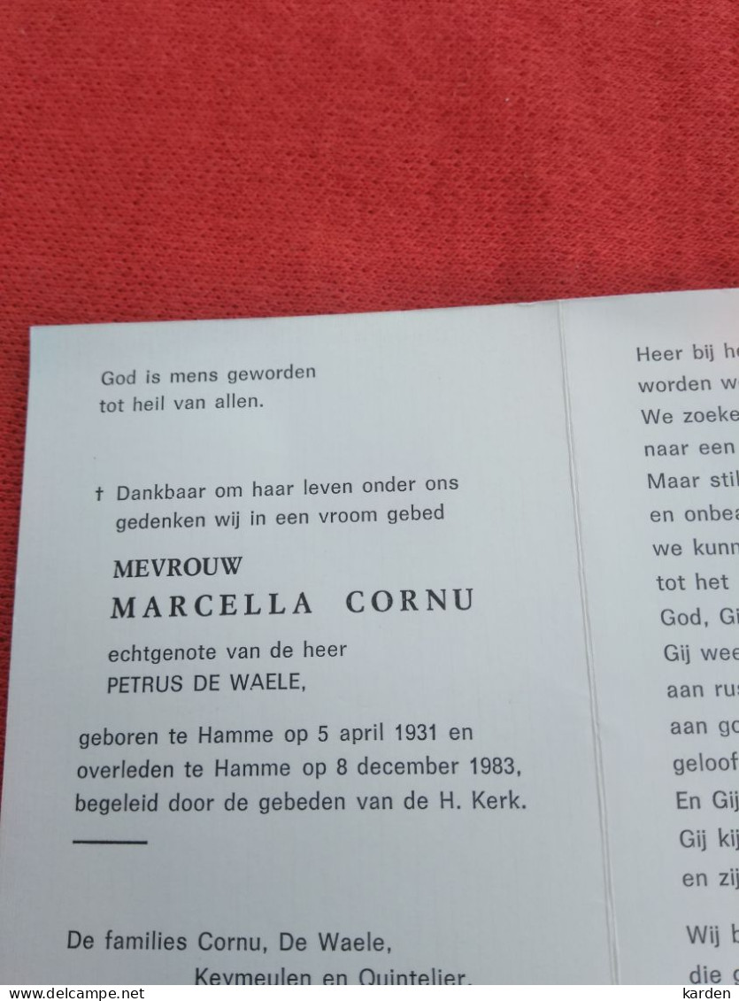 Doodsprentje Marcella Cornu / Hamme 5/4/1931 - 8/12/1983 ( Petrus De Waele ) - Religion &  Esoterik