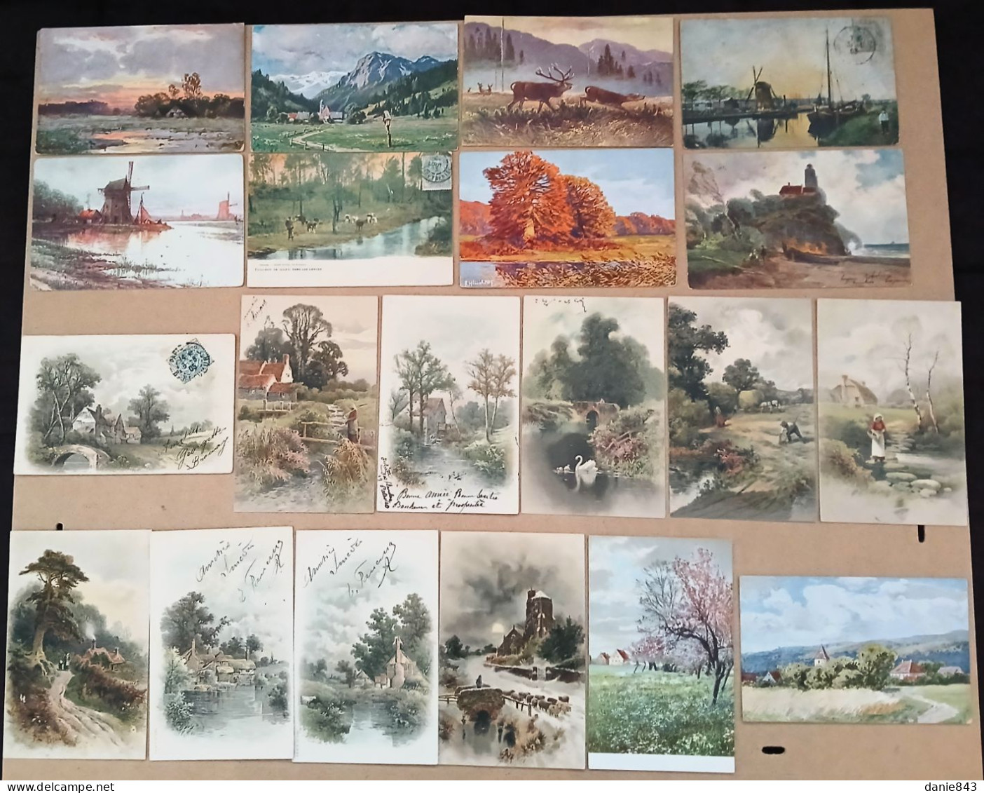 Lot De 20 CPA  ILLUSTRATEURS Dos Précurseur - Vue Paysages,  Quelques-unes Signées - Toutes Les Cartes Visibles - 5 - 99 Postcards