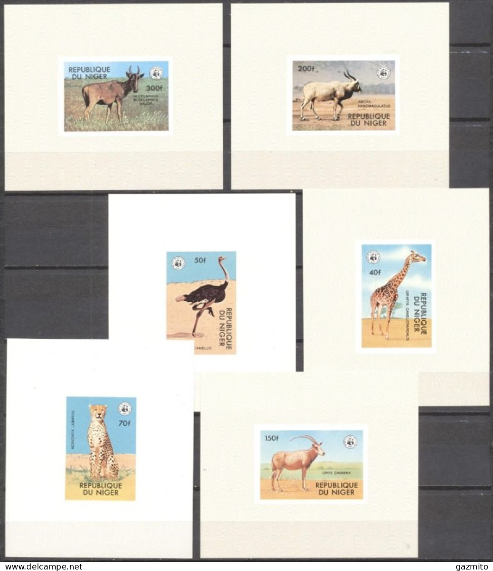 Niger 1978, WWF, Giraffe, Ostrich, Leopard, 6BF Proofs - Felini