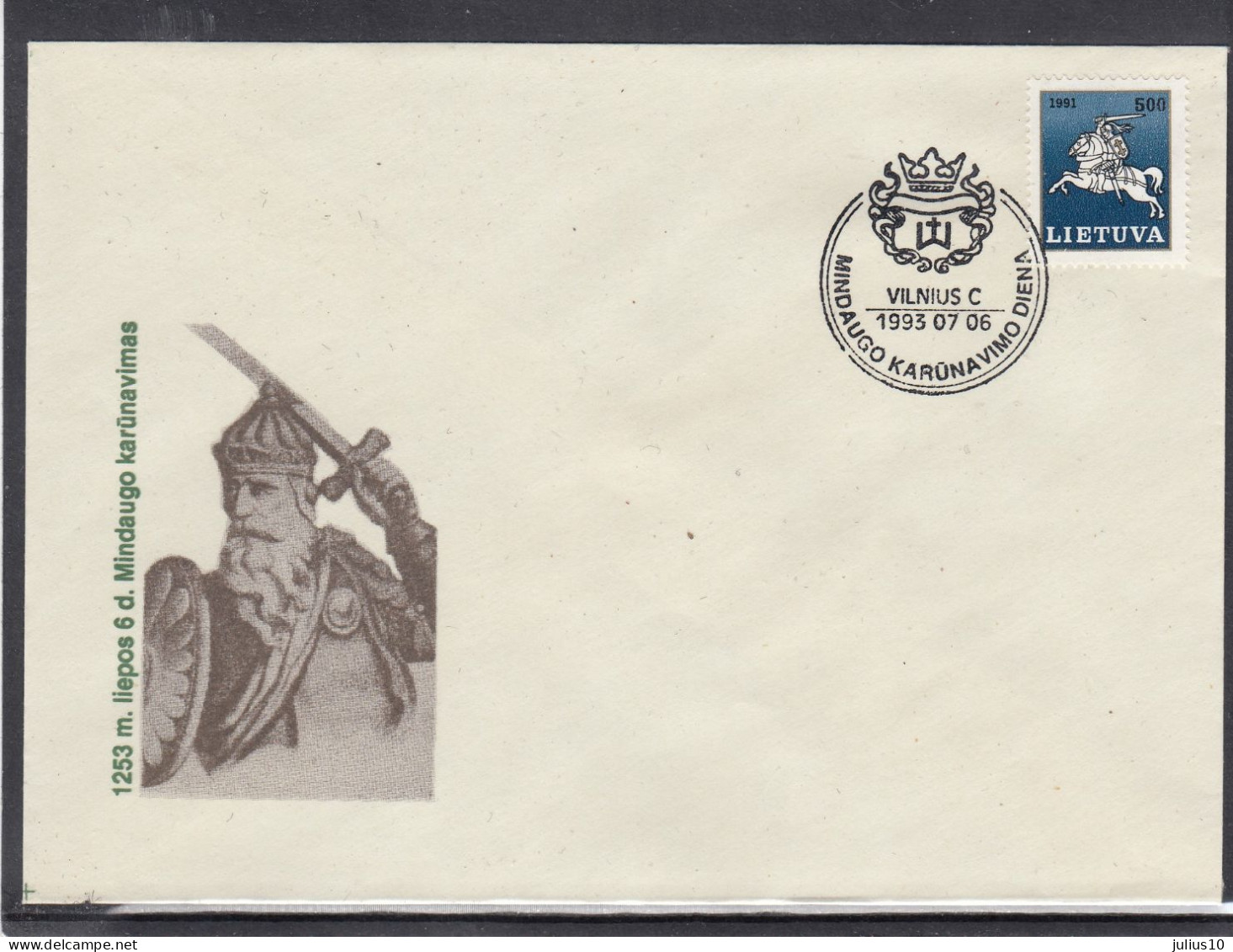 LITHUANIA 1993 Cover Special Cancel King Mindaugas #LTV218 - Lituanie