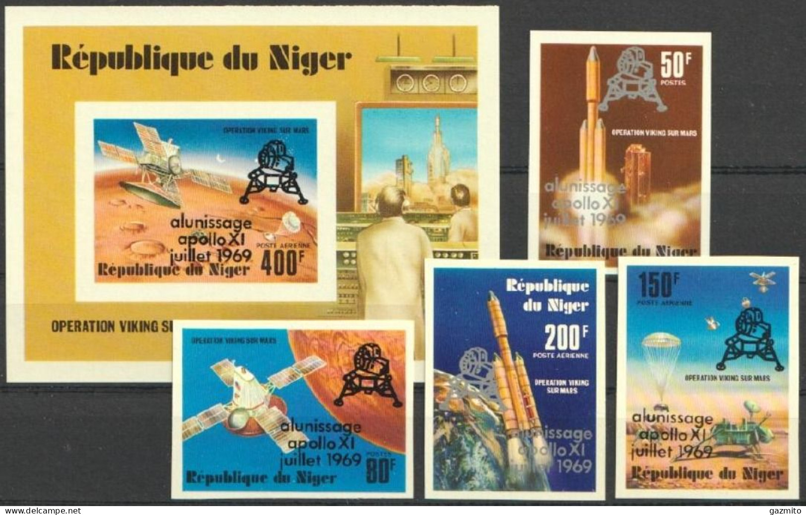 Niger 1979, Space, Mars Mission, Overop. Black And Silver, 4val+BF IMPERFORATED - Niger (1960-...)