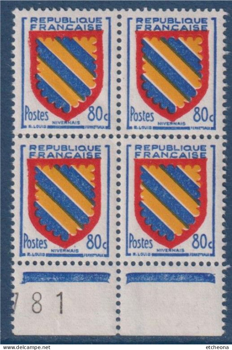 Nivernais Armoiries De Provinces VII N°1001 Bloc De 4 Timbres Neufs Avec Bas De Feuille - 1941-66 Wapenschilden