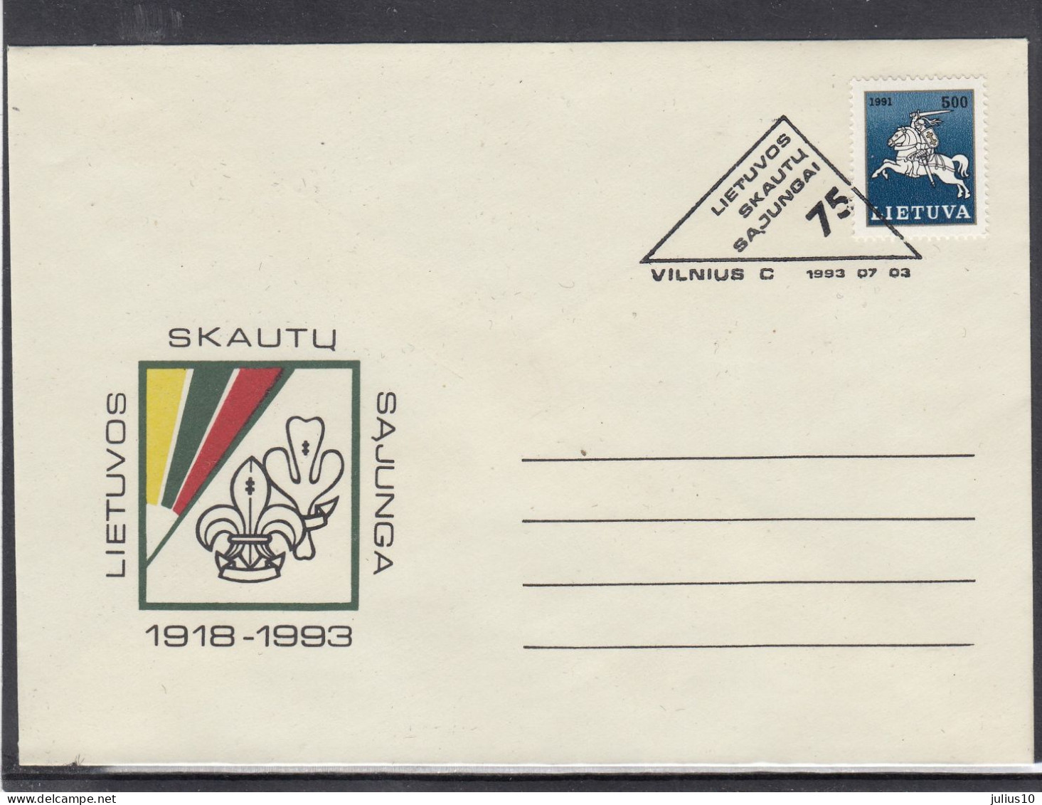 LITHUANIA 1993 Cover Special Cancel Scauting #LTV219 - Lituania