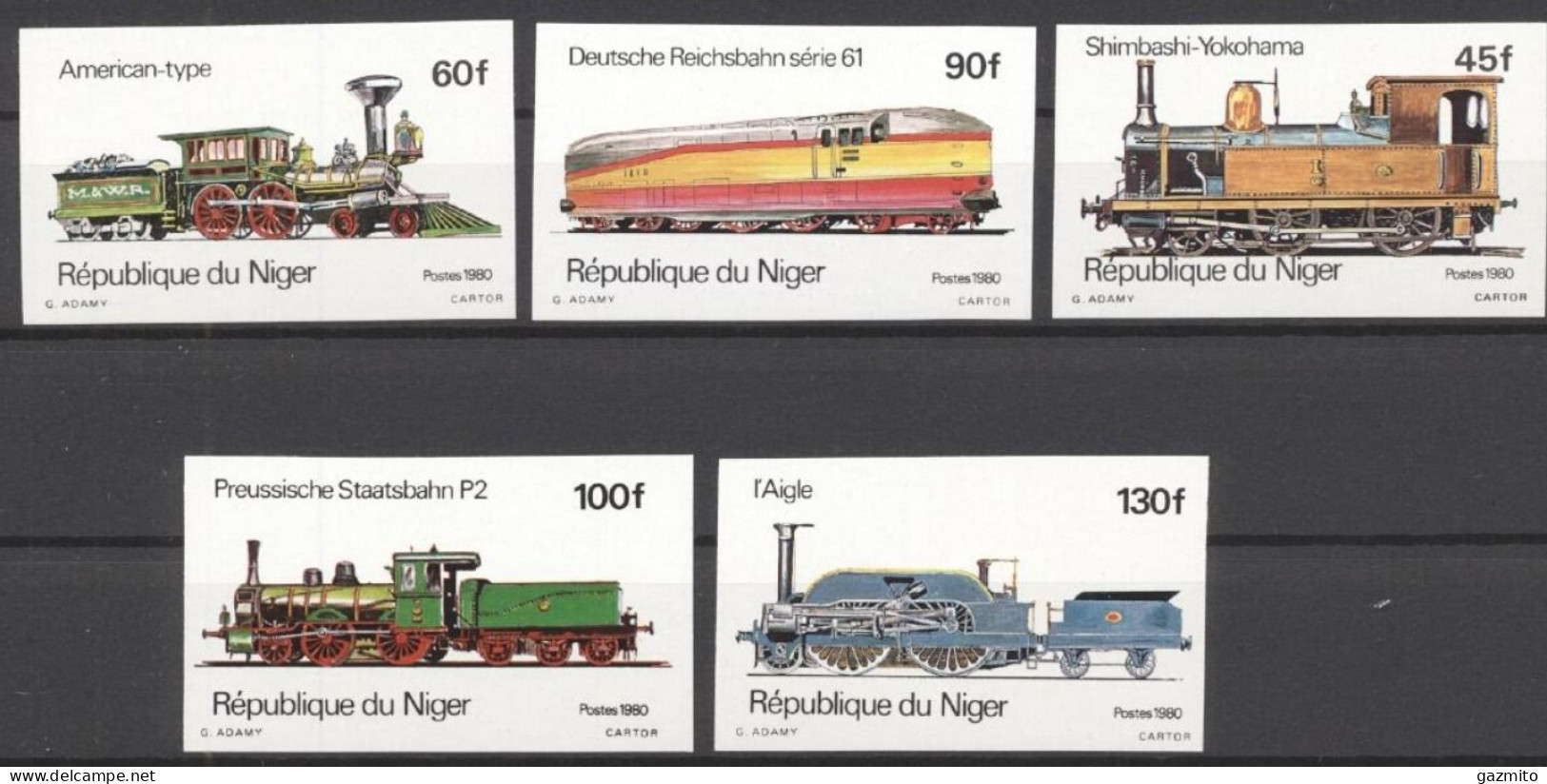 Niger 1980, Trains, 5val IMPERFORATED - Niger (1960-...)