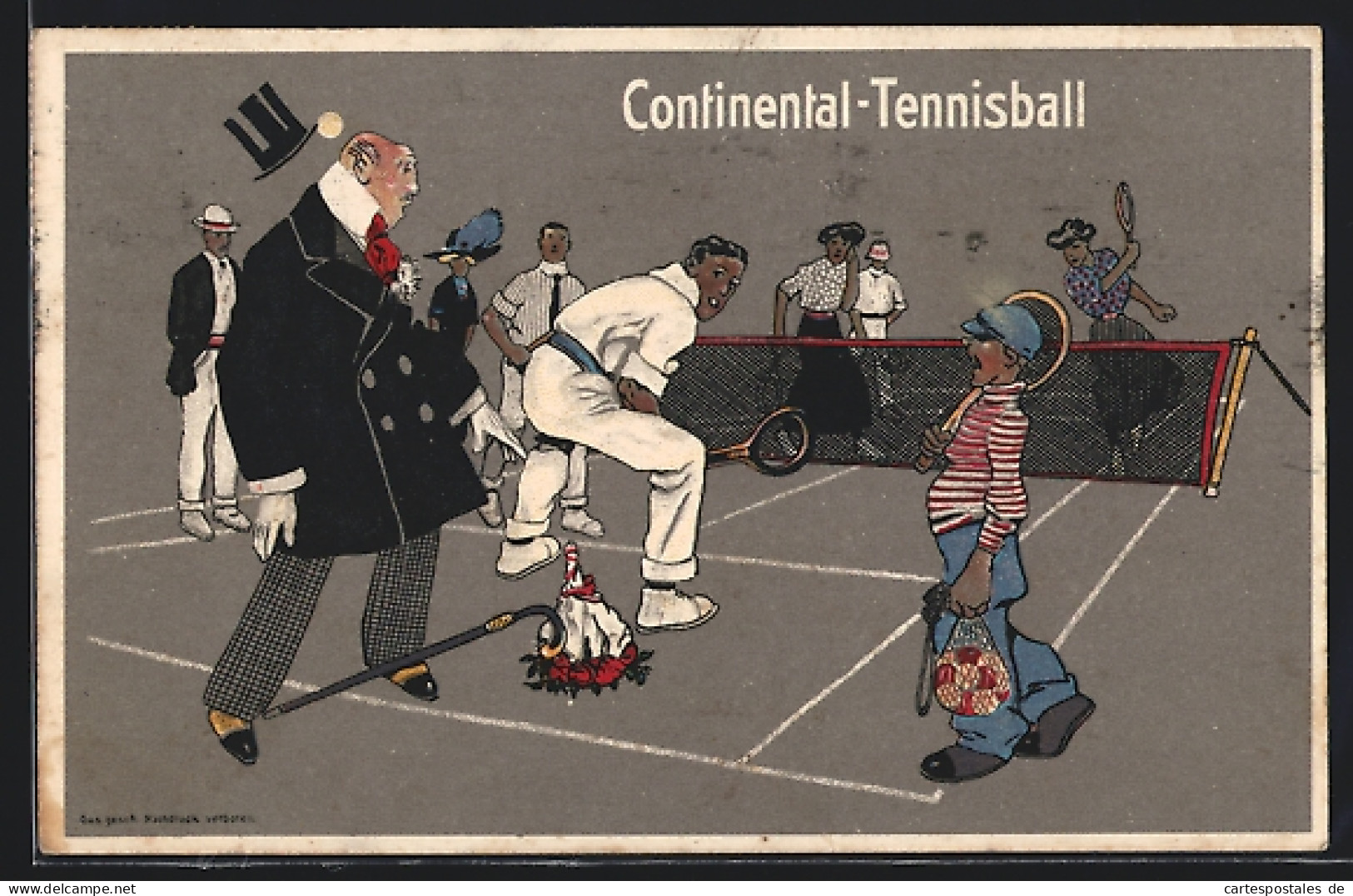 AK Continental-Tennisball, Tennisspiel, Ball Trifft Mann Am Kopf  - Publicité