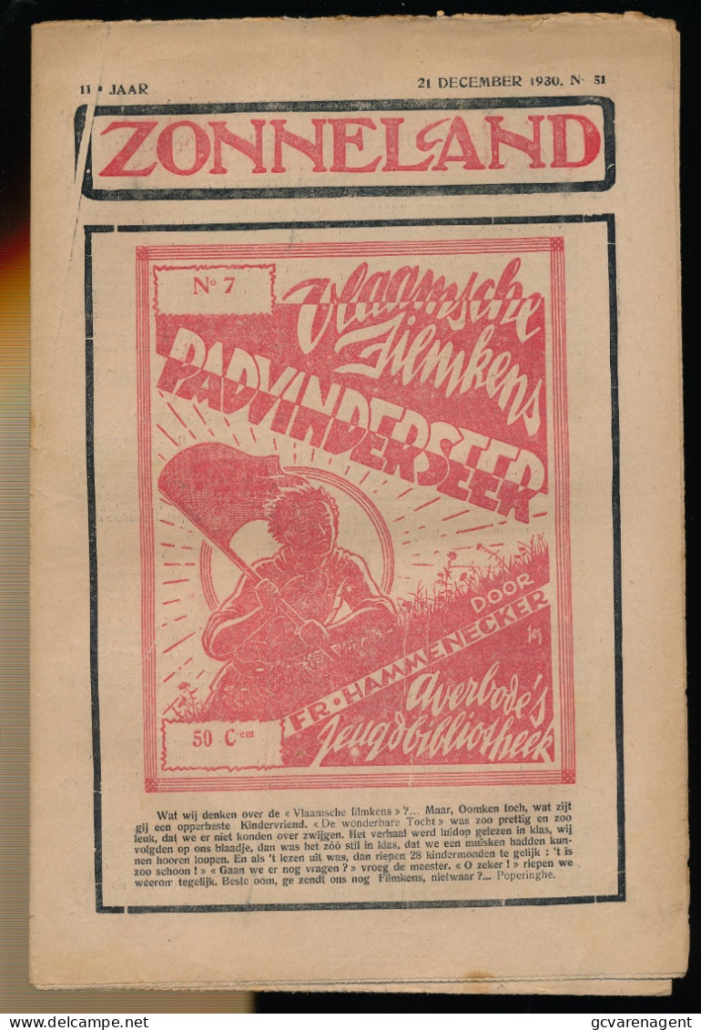 TIJDSCHRIFT  WEEKBLAD  = ZONNELAND  =    21 DECEMBER          1930     N°  51    ZIE AFBEELDING - Jugend