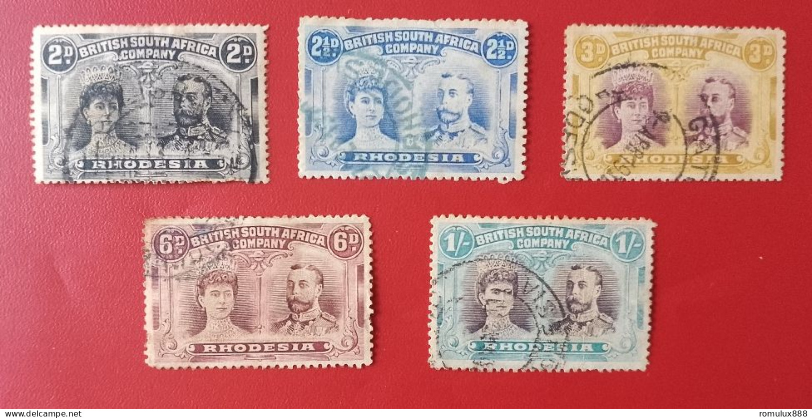 Rhodesia BSAC 1910 Double Heads 2d To 1/- Set FU - Southern Rhodesia (...-1964)