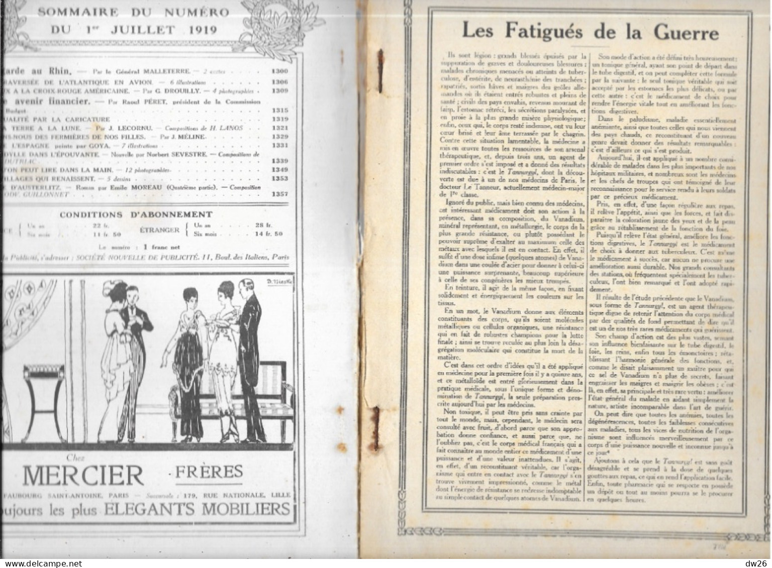 Revue Hachette Bimensuelle Après Guerre, Lectures Pour Tous Du 1er Juillet 1919: Ce Qu'on Lit Dans La Main De Clémenceau - 1900 - 1949