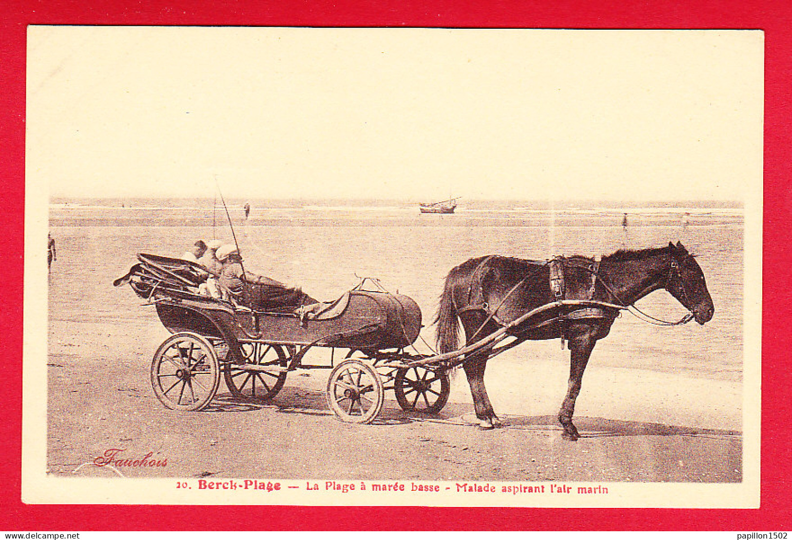 F-62-Berck-45P96 La Plage à Marée Basse, Un Malade En Calèche Tirée Par Un Cheval, Respirant L'air Marin, Cpa BE - Berck