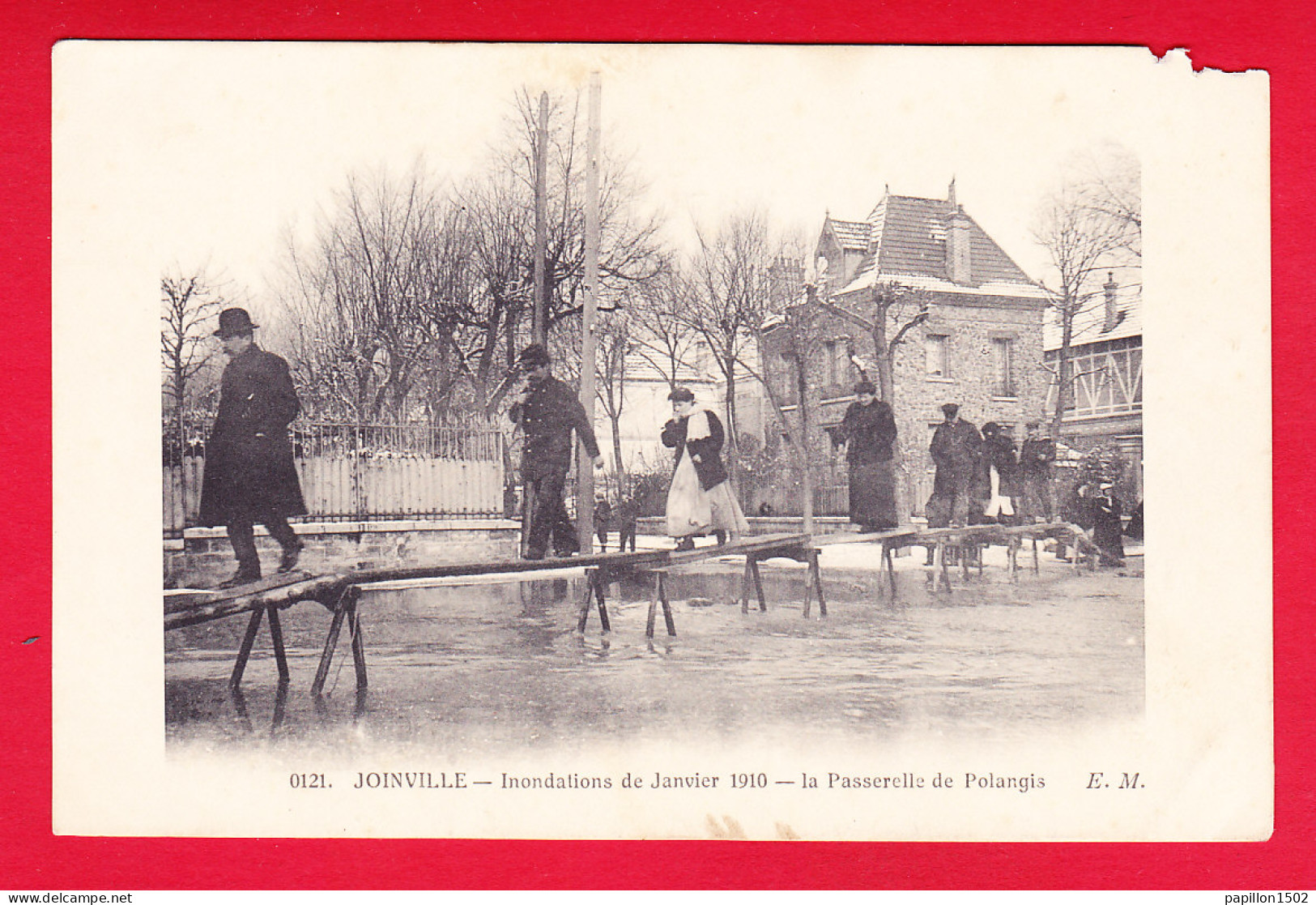 F-94-Joinville-15P96 Inondations De Janvier 1910, La Passerelle De Polangis, Animation, Cpa  - Joinville Le Pont