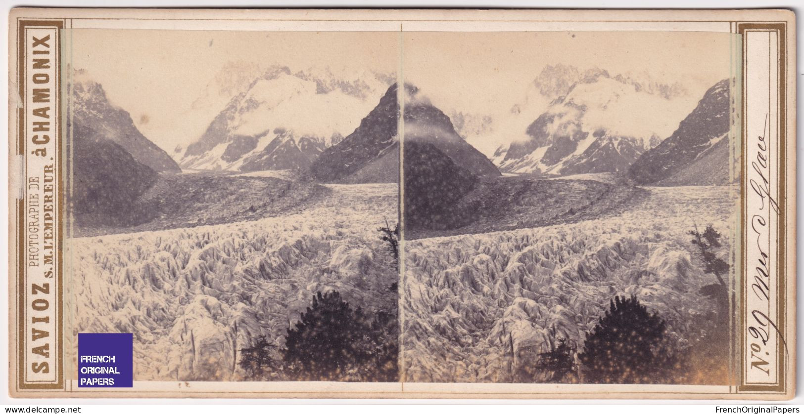 Chamonix Mont-Blanc / La Mer De Glace - Photo Stéréoscopique 1865 Savioz Alpes Haute-Savoie Glacier C3-29 - Photos Stéréoscopiques