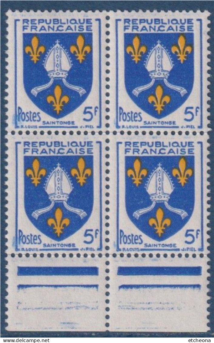 Saintonge Armoiries De Provinces VII N°1005 Bloc De 4 Timbres Neufs Avec Bas De Feuille - 1941-66 Armoiries Et Blasons