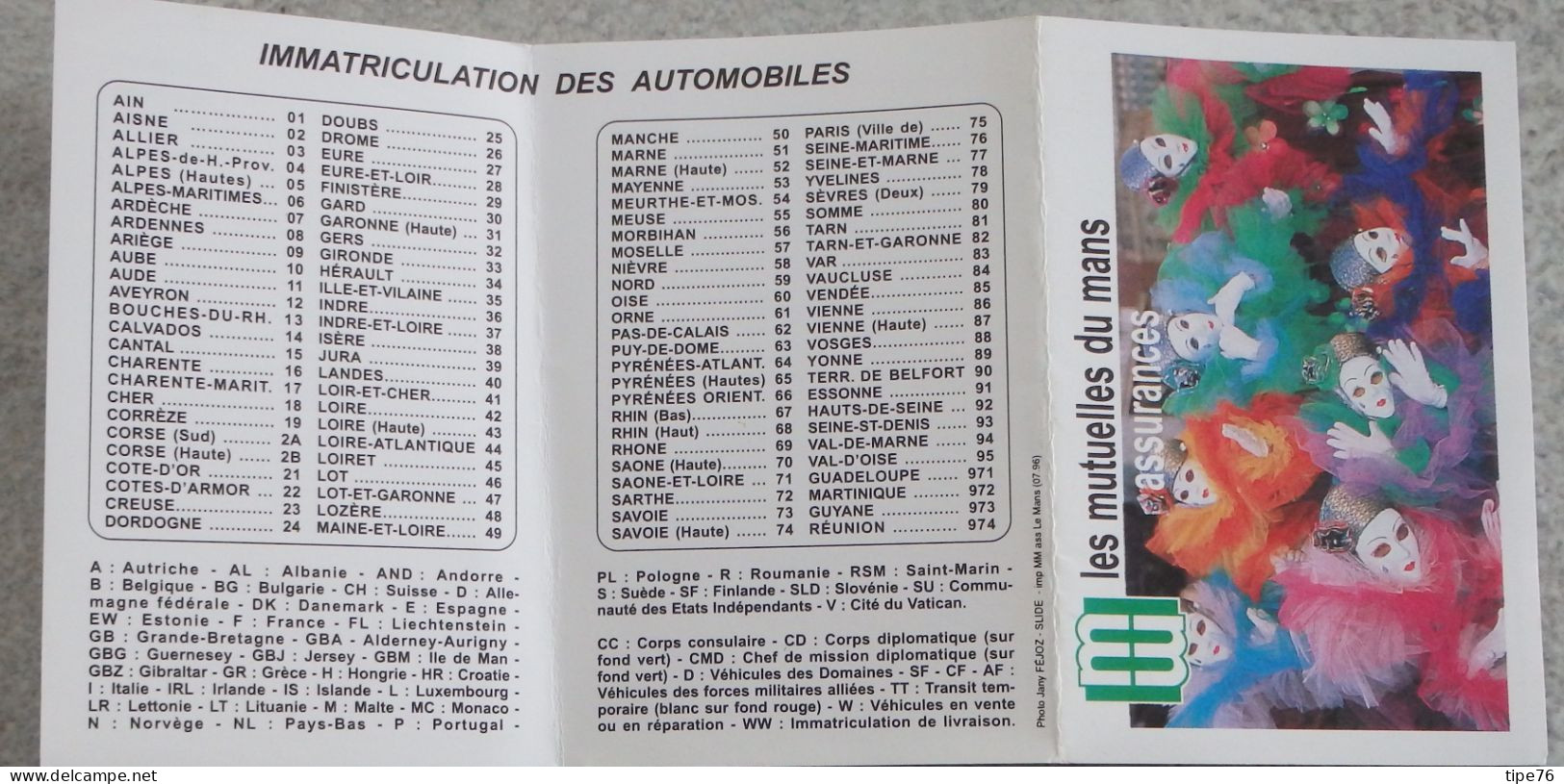 Petit Calendrier Poche 1997 Assurances Les Mutuelles Du Mans Le Mans Sarthe - Carnaval Masque - Small : 1991-00