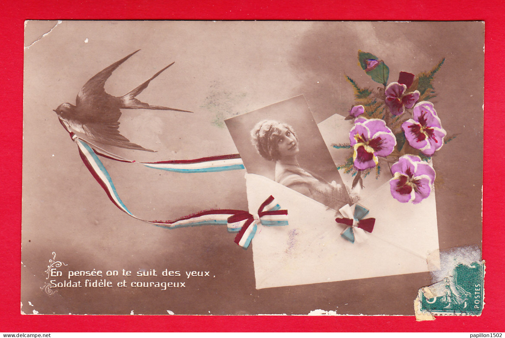 Fant-442P57 Une Hirondelle Avec Un Ruban Dans Le Bec, Tirant Une Enveloppe, Une Photo, Fleurs, Cpa - Vrouwen