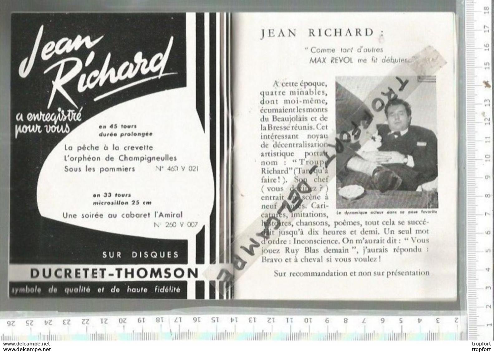 FF / Music Hall Cabaret French Star Program PROGRAMME Ancien THEATRE L'OLYMPIA 1955 JEAN RICHARD - Programmi