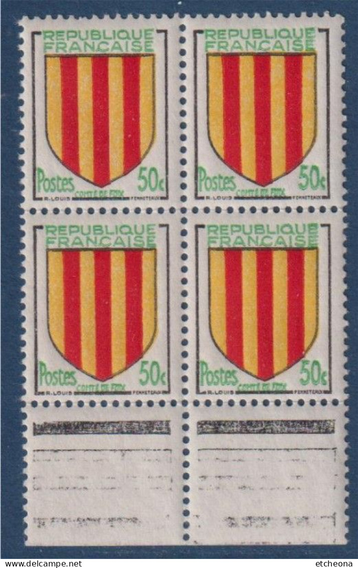 Comté De Foix Armoiries De Provinces VIII N°1044 Bloc De 4 Timbres Neufs Avec Bas De Feuille - 1941-66 Escudos Y Blasones