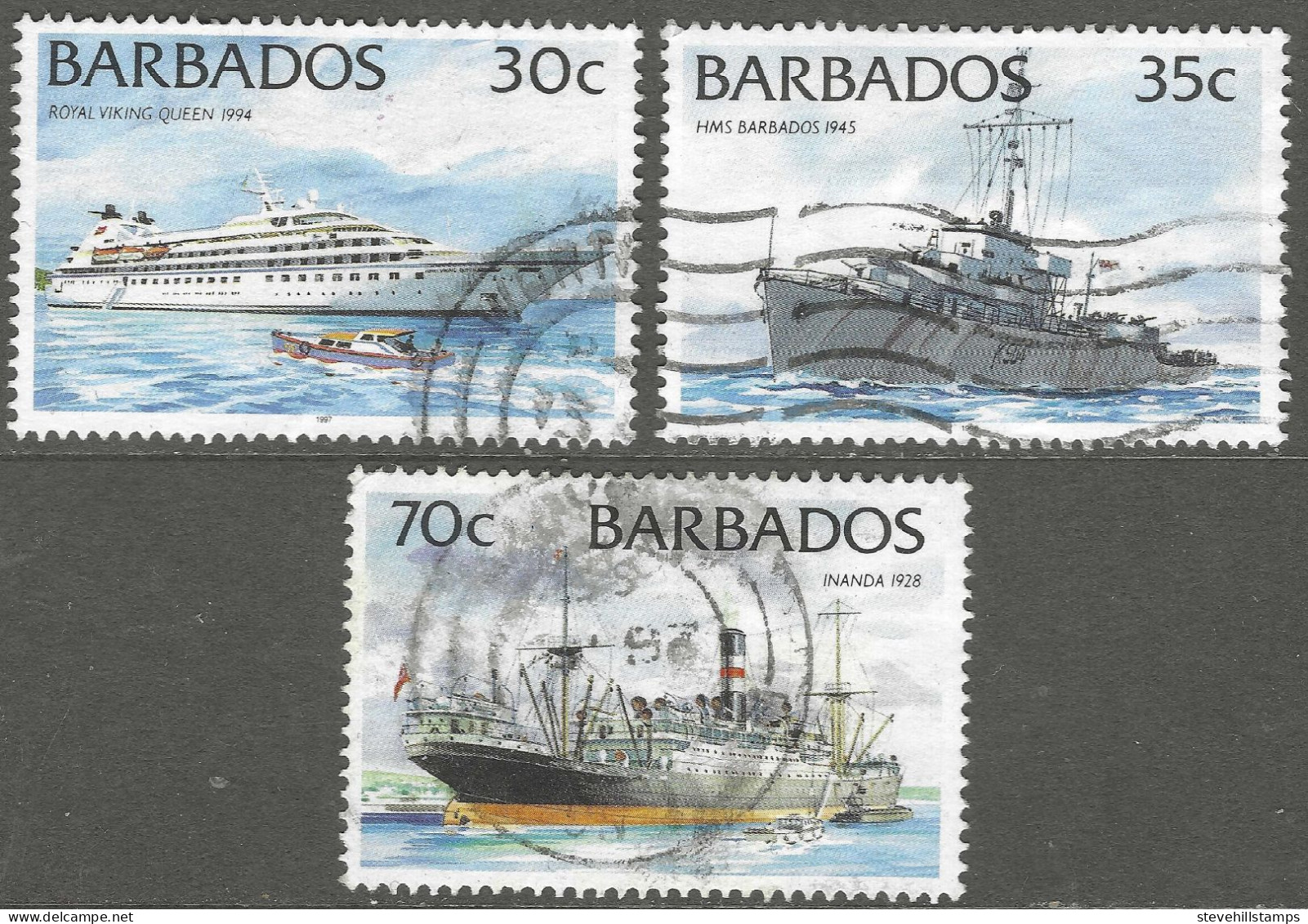 Barbados. 1994 Ships. 30c, 35c, 70c Used. SG 1078, 1079, 1083. M4107 - Barbados (1966-...)