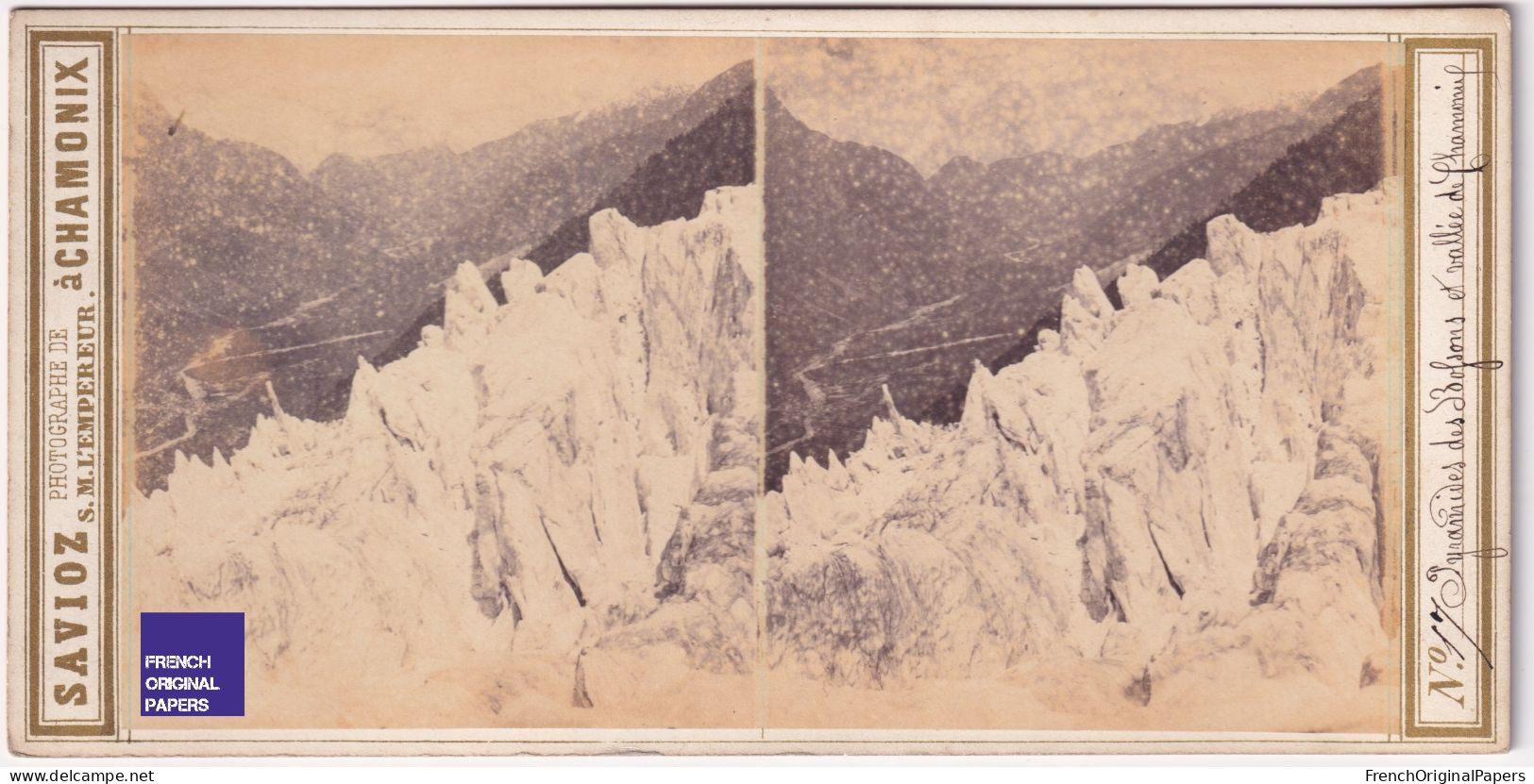 Chamonix Mont-Blanc / Pyramides Glace - Photo Stéréoscopique 1865 Savioz Alpes Haute-Savoie Glacier Des Bossons C3-30 - Stereo-Photographie