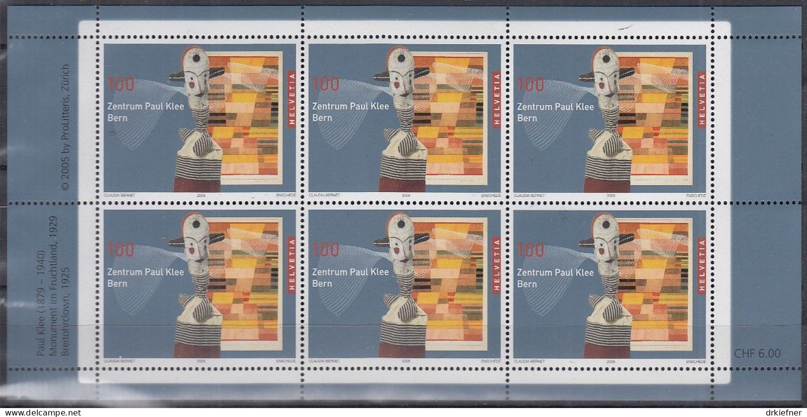 SCHWEIZ 1922, Kleinbogen, Postfrisch **, Eröffnung Des Paul-Klee-Zentrums, Bern, 2005 (6,00 SFr Nominale) - Blocs & Feuillets