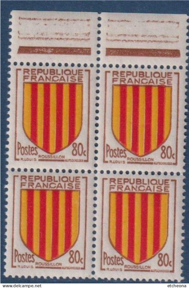 Rousillon Armoiries De Provinces VIII N°1046 Bloc De 4 Timbres Neufs Avec Haut De Feuille - 1941-66 Coat Of Arms And Heraldry