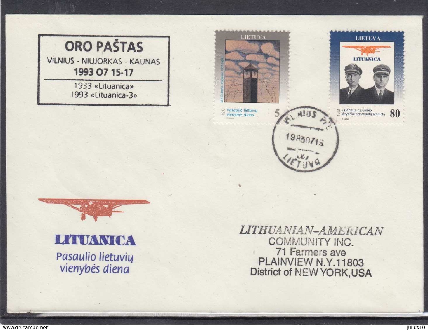 LITHUANIA 1993 Lituanica Darius Girenas Ciurlionis Special Cancel Mi 529-530 #LTV222 - Lituania