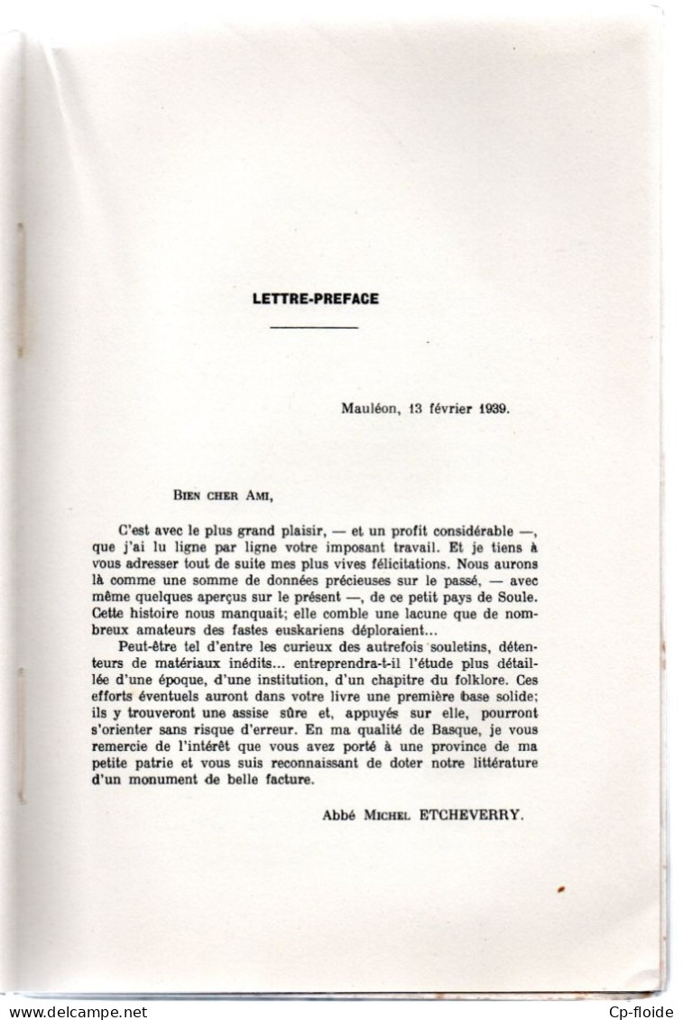 LIVRE . PAYS BASQUE . MARCEL NUSSY SAINT-SAENS . " LE PAIS DE SOULE " . ESSAI SUR LA COUTUME BASQUE - Réf. N°295L - - Pays Basque