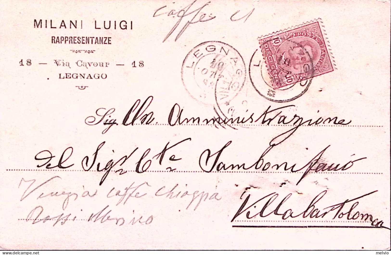 1898-LEGNAGO Milani Luigi Rappresentanze Intestazione A Stampa Su Cartolina Legn - Poststempel