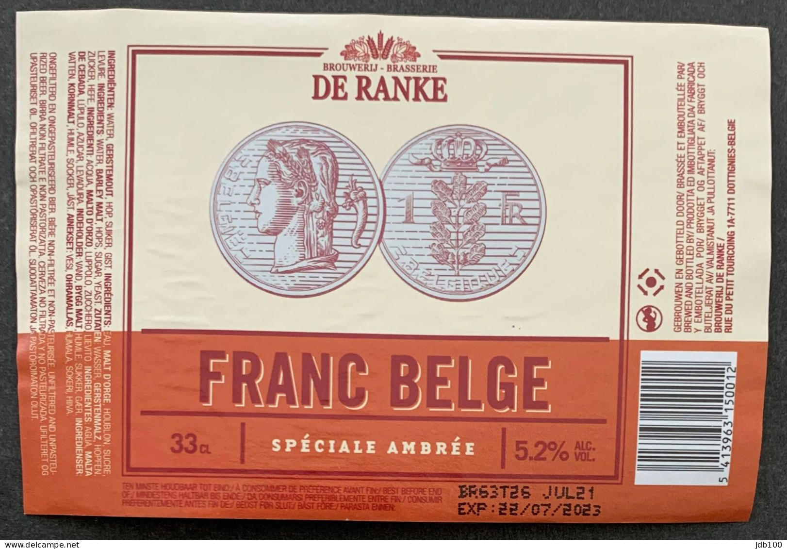 Bier Etiket (5f6), étiquette De Bière, Beer Label, Franc Belge Brouwerij De Ranke - Bière