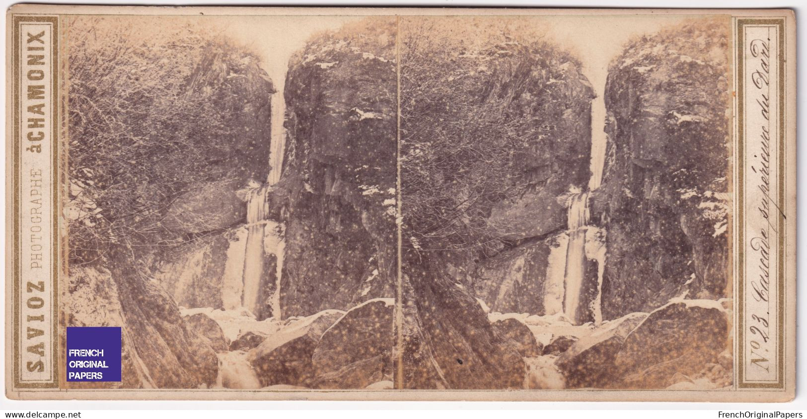 Chamonix Mont-Blanc / Cascade Supérieure Du Dard - Photo Stéréoscopique 1865 Savioz Alpes Haute-Savoie Pélerins C3-30 - Stereo-Photographie