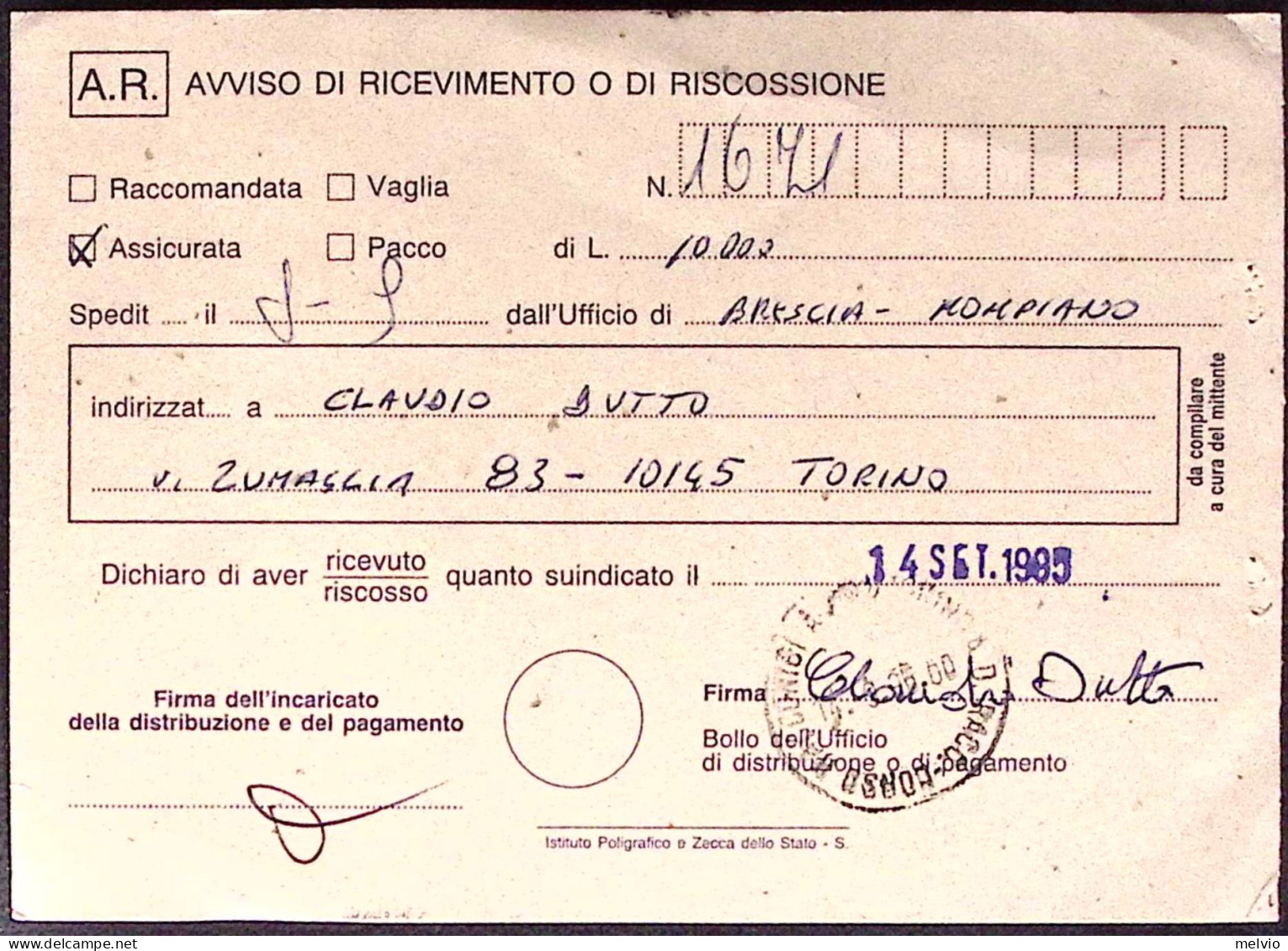 1996-INVENZIONE RADIO Lire 750 Isolato Su Avviso Ricevimento - 1991-00: Marcophilie