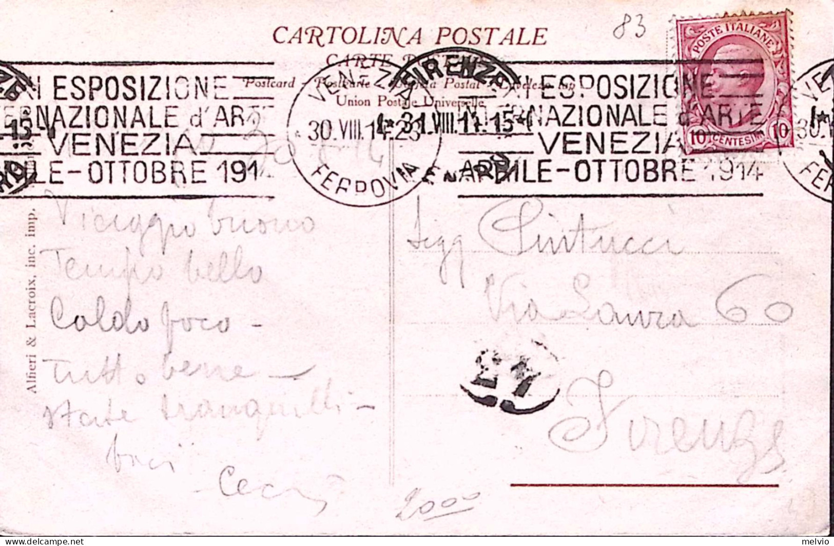 1914-Venezia NAZIONALE Annullo Meccanico (30.8) Su Cartolina Della Manifestazion - Venezia (Venice)