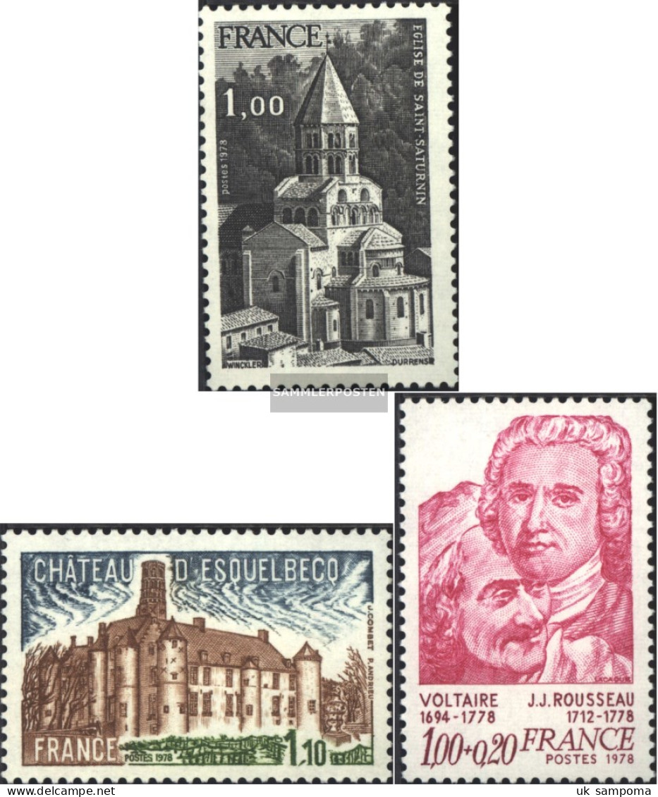 France 2109,2110,2111 (complete Issue) Unmounted Mint / Never Hinged 1978 Tourism, Voltaire / Rousseau - Nuevos