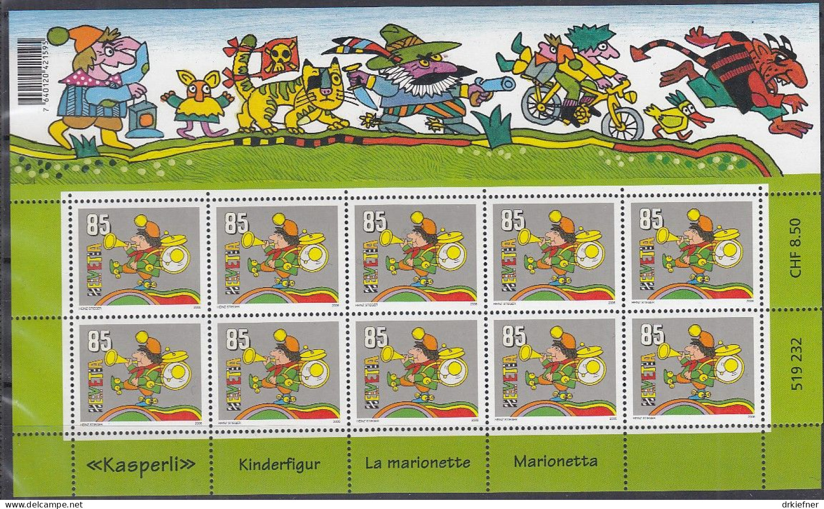 SCHWEIZ 1969, Kleinbogen, Postfrisch **, 40 Jahre Hörspielfigur „Kasperli“, 2006 (8,50 SFr Nominale) - Bloques & Hojas