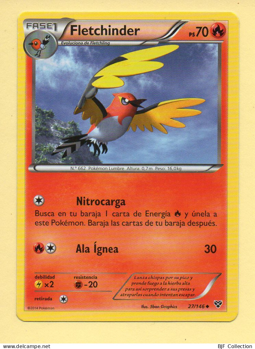 POKEMON N° 27/146 - FLETCHINDER - XY (70 PV) Version Espagnole - XY