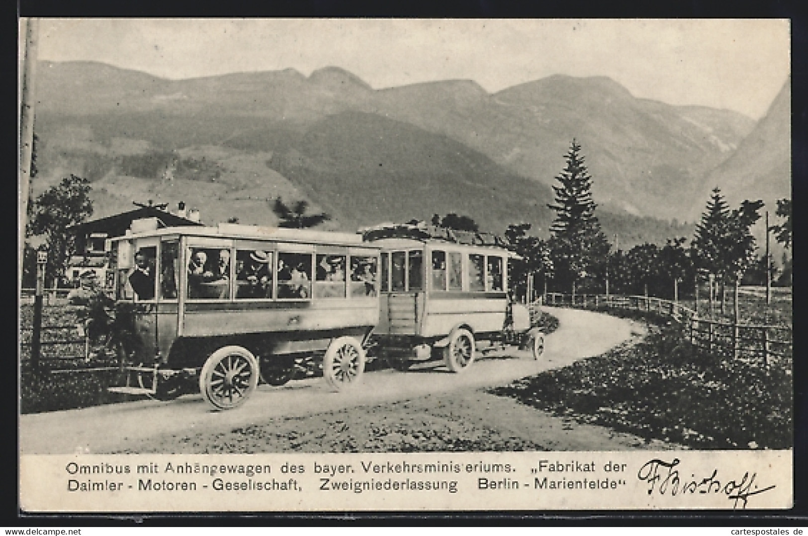 AK Omnibus Daimler-Motoren-Gesellschaft Mit Anhängewagen Des Bayer. Verkehrsministeriums  - Busse & Reisebusse