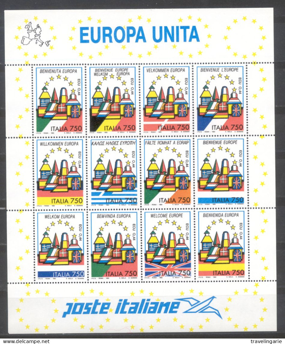 ITALY 1993 20 Years United Europe Sheetlet MNH ** - 1991-00:  Nuovi