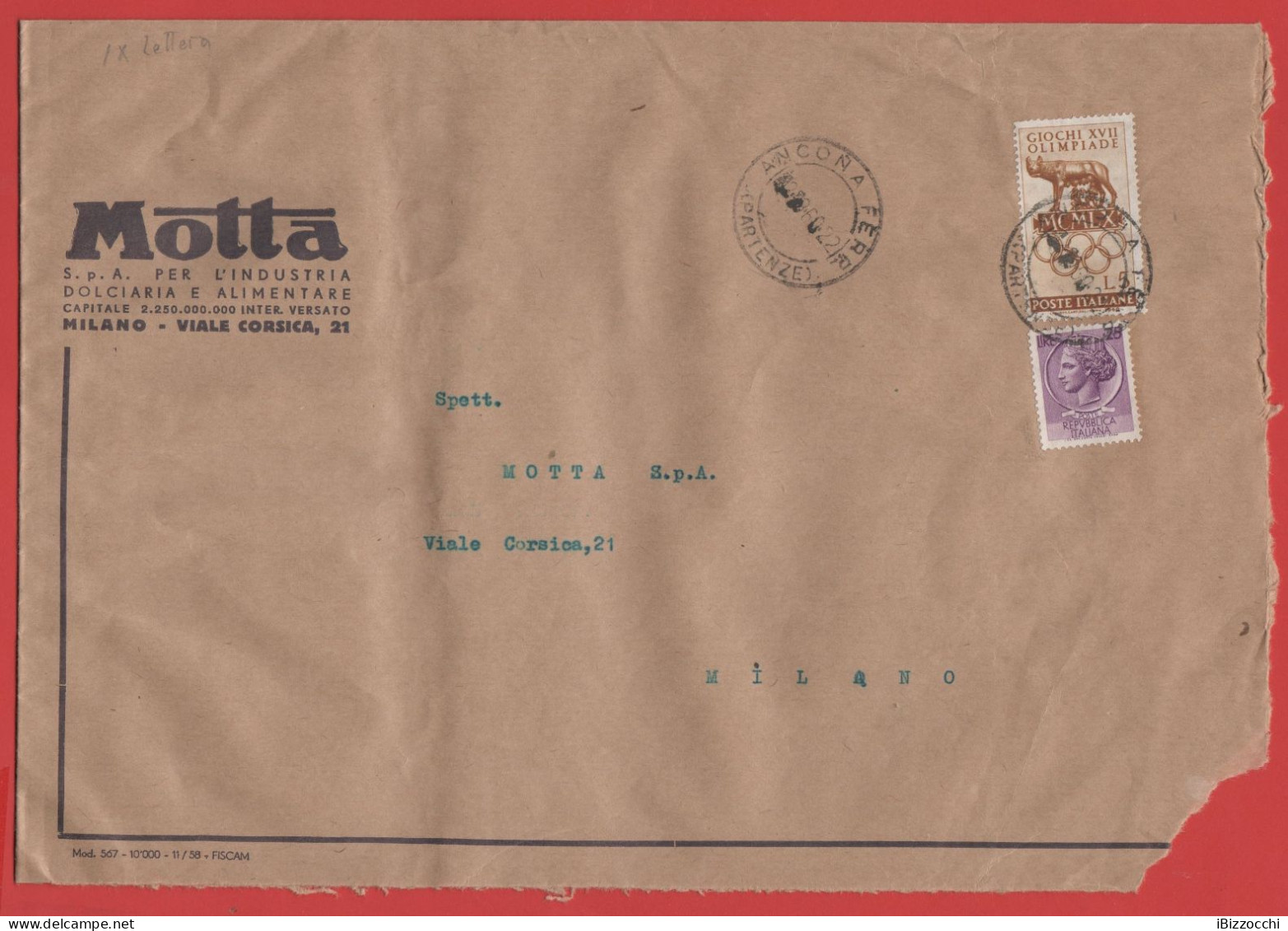 ITALIA - Storia Postale Repubblica - 1960 - 25 Antica Moneta Siracusana  + 5 Giochi Della XVII Olimpiade; Lupa Di Roma - - 1961-70: Poststempel