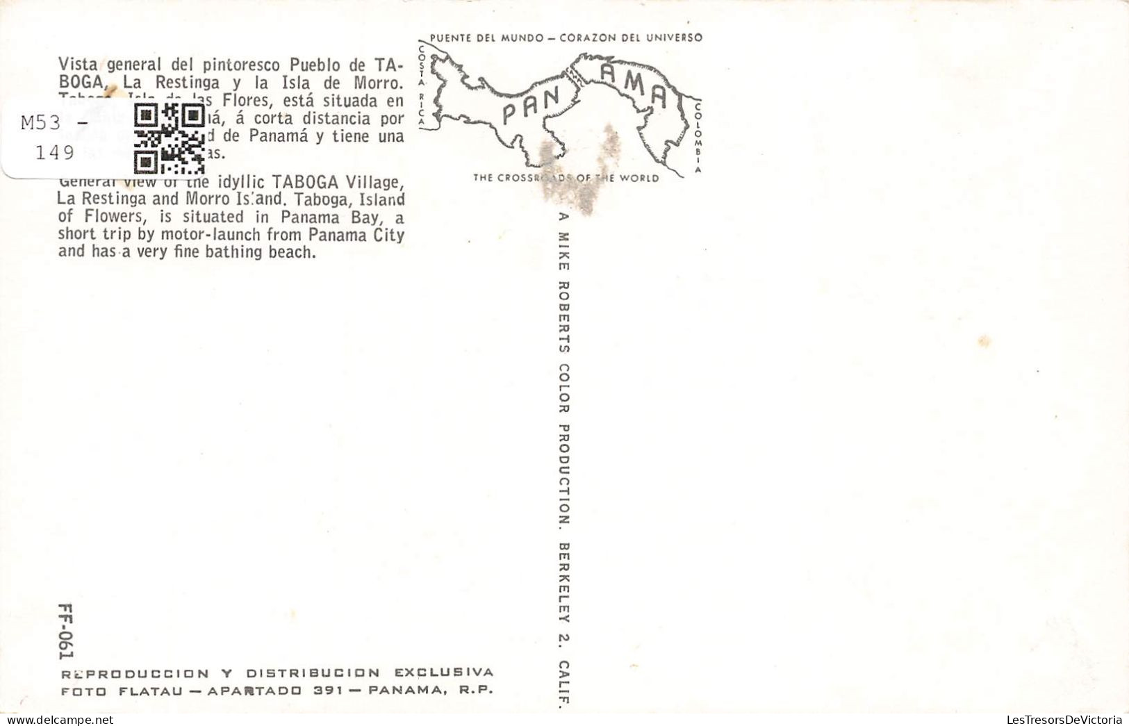 PANAMA - Vista General Del Pintoresco Pueblo De Taboga - La Restinga Y Isla De Morro - Carte Postale - Panama