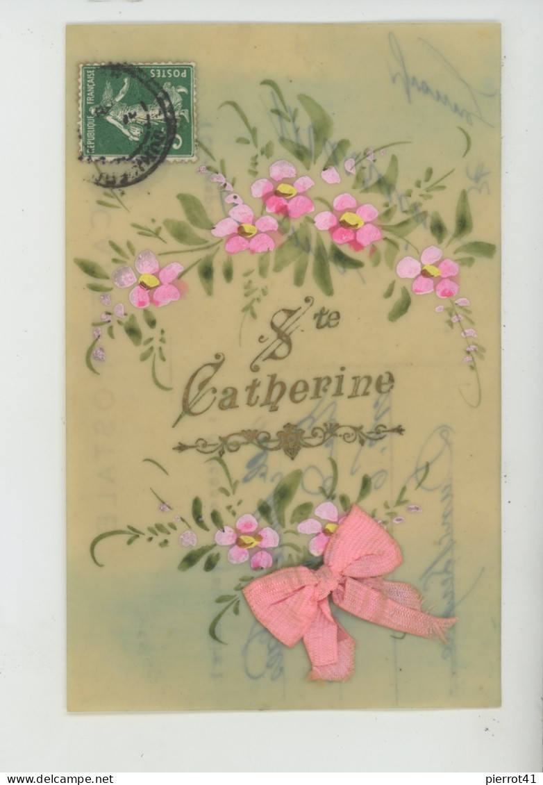 PRENOMS - Jolie Carte Fantaisie CELLULOID Fleurs Et Ruban Rose "SAINTE CATHERINE " - Nomi