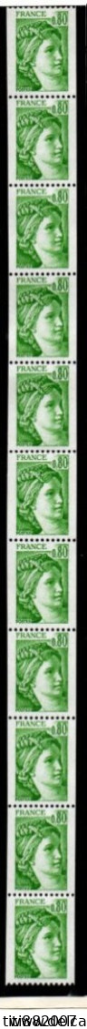 FRANCE   -   ROULETTE   -   Y&T N°  69 **.  0,80 Fr Vert.   Sabine - Coil Stamps