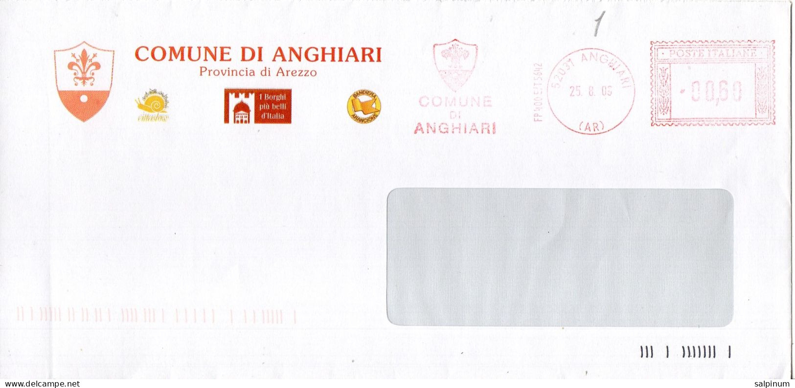 Stemma Comune Di Anghiari (Provincia Di Arezzo) Su Busta Tipo 1 Anno 2009 - Buste